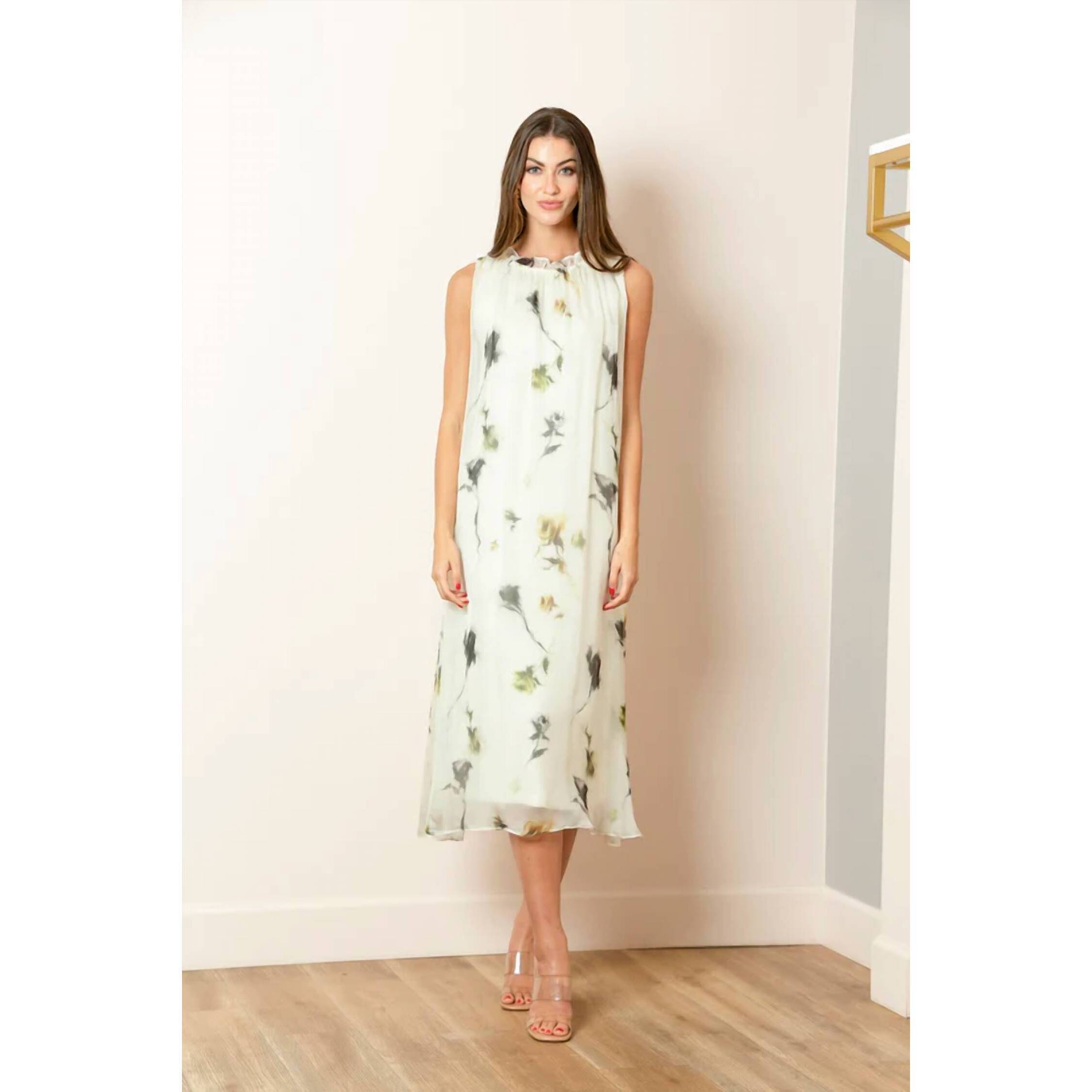 New Jessie Liu Printed Silk Dress In Multi/White